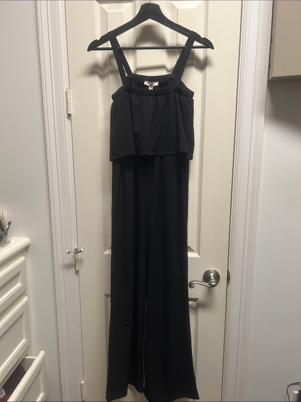 Como Vintage Black Strap Jumpsuit with Flounce Bodice